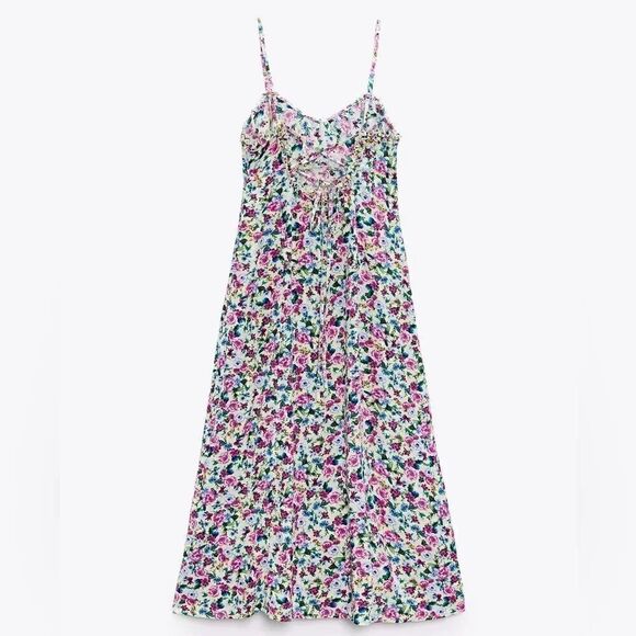 ZARA FLORAL PRINTED MIDI DRESS - Picture 10 of 13